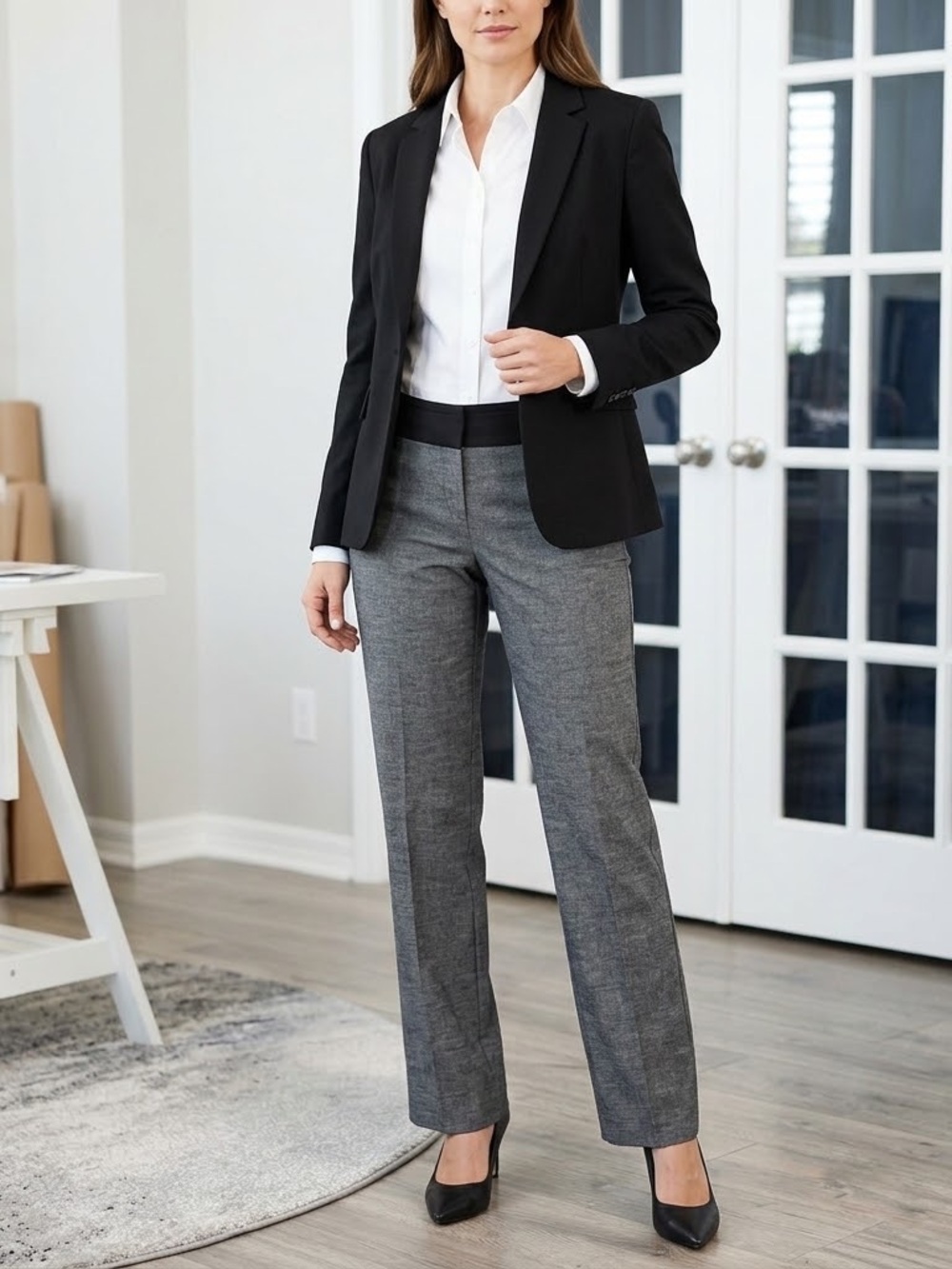 Express Columnist Pants Size 6R Grey Tweed Black Waistband Career Trousers